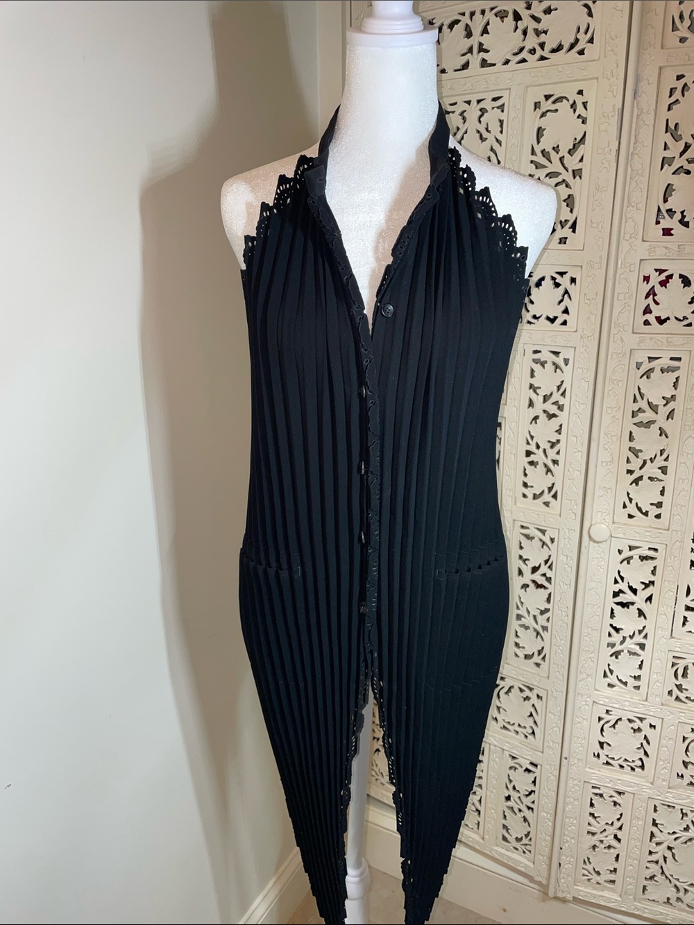 Vintage Issey Miyake Black pleaded  Halter top . button in the front.